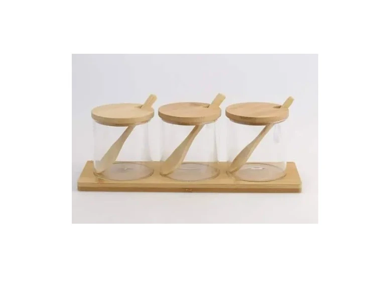 Set Condimente 3Pcs+Suport Sticlă+Bambus  A-11938 WEI